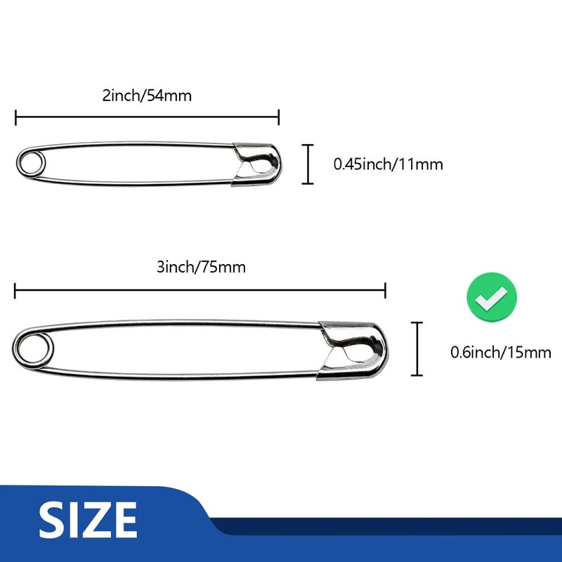 ZIPCCI 3 Inch Large Safety Pins - 100 Pcs Heavy Duty Steel Wire Pins (Large Size) - Image 2